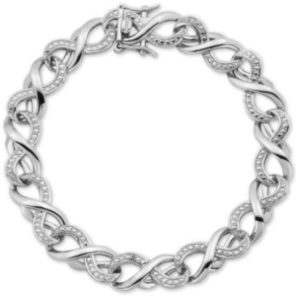 Macy's Diamond Accent Textured Infinity Link Bracelet in Fine Silver-Plated - Picture 1 of 4
